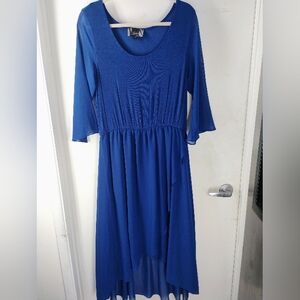 Slinky Brand Blue High Low Sundress with Bell Sleeves